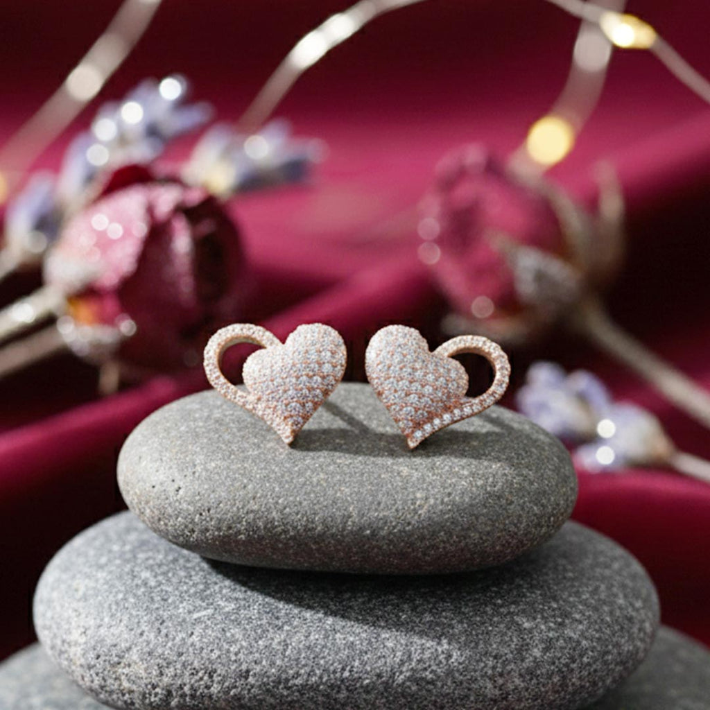 Suwasna Heart Shape AD Stone Stud Earrings | Elegant Sparkle Jewelry