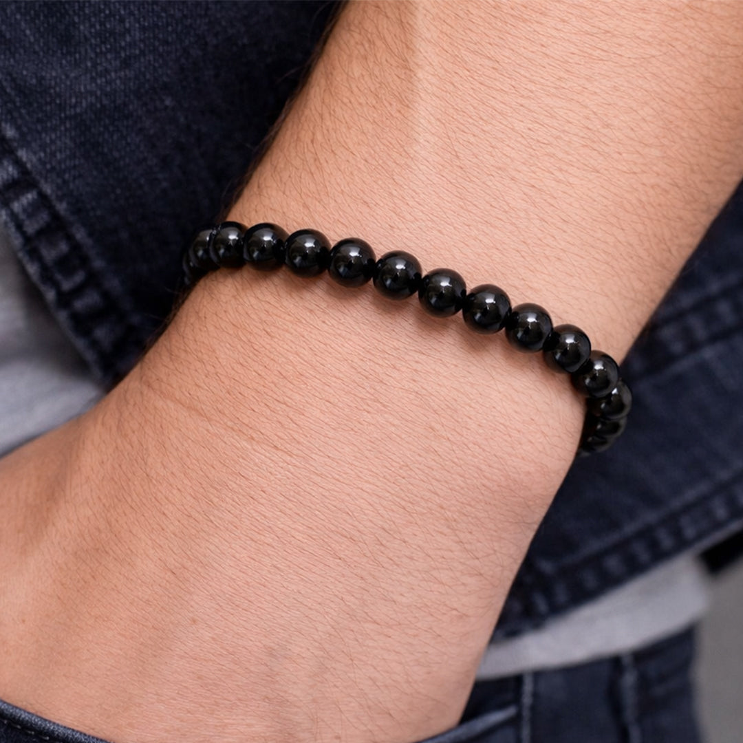 Black Obsidian Crystal Bracelet 8mm | Natural & Undyed | Suwasna