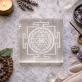 Selenite Shree Yantra Plate – Natural Crystal Display & Decorative Stone Plate | Suwasna