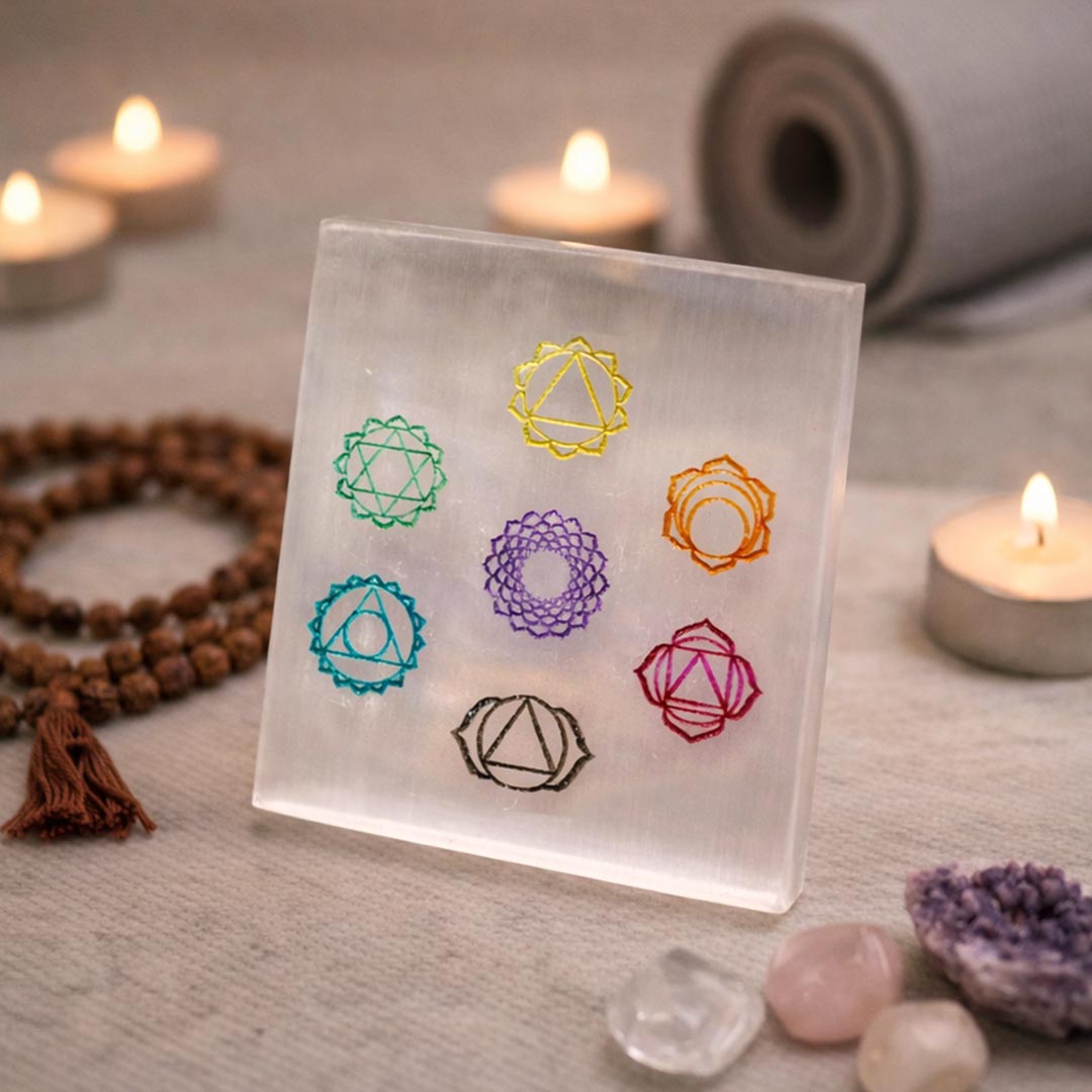 Selenite Zodiac Sign Plate – Natural Crystal Display & Decorative Astrology Plate | Suwasna