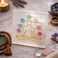Selenite 7 Chakra Plate – Natural Crystal Display & Decorative Stone Plate | Suwasna