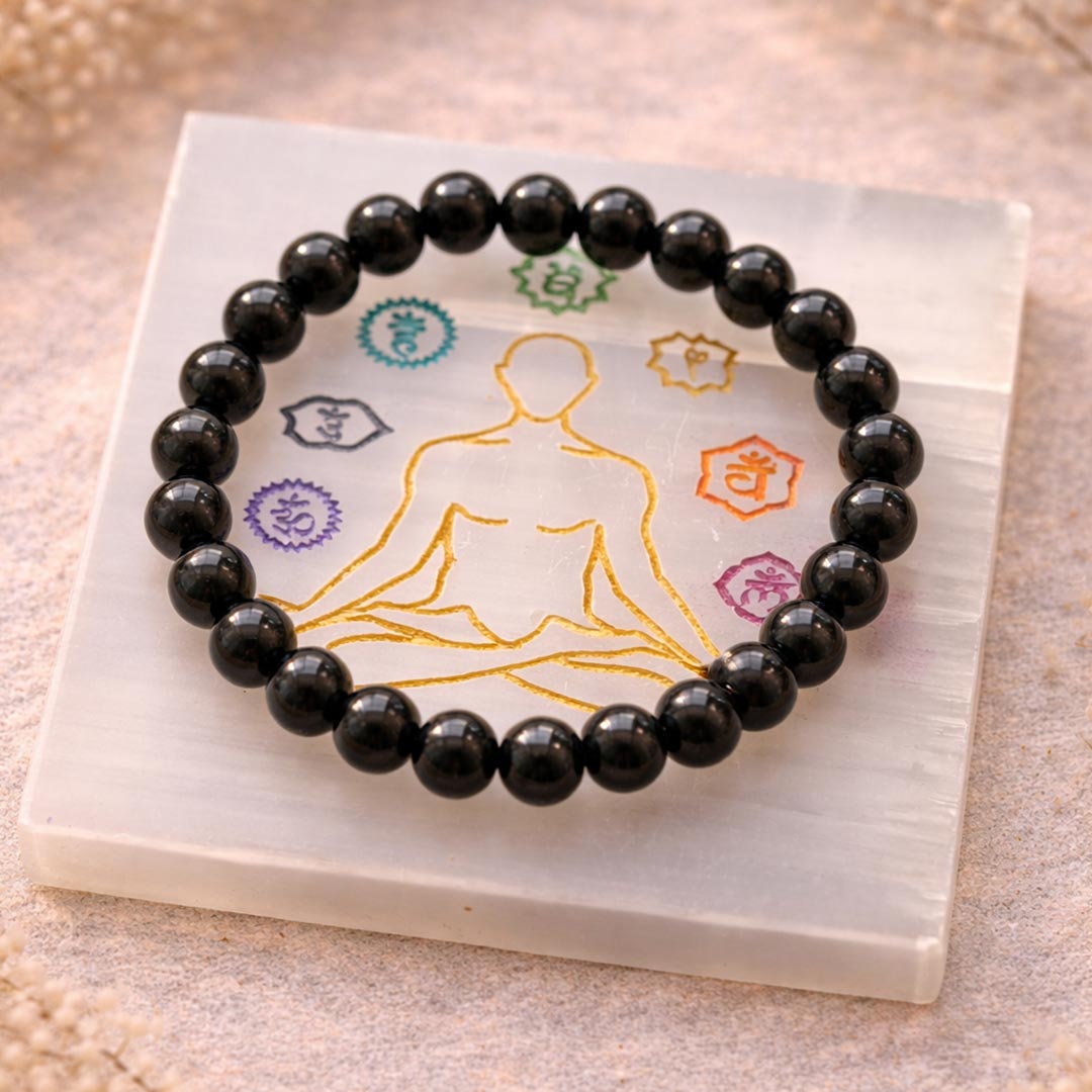 Black Obsidian Crystal Bracelet 8mm | Natural & Undyed | Suwasna