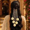 Light Yellow Lotus Bud Gajra with Pearl Beads | Traditional Floral Hair Accessory
